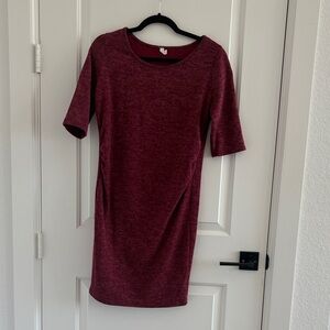 PinkBlush Maroon Ruched Maternity Mini Dress Stretch Bodycon Pregnancy Dress